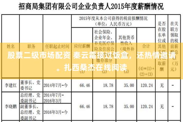 股票二级市场配资 秦云霜接过饭盒，还热情邀请。扎西桑杰在线阅读